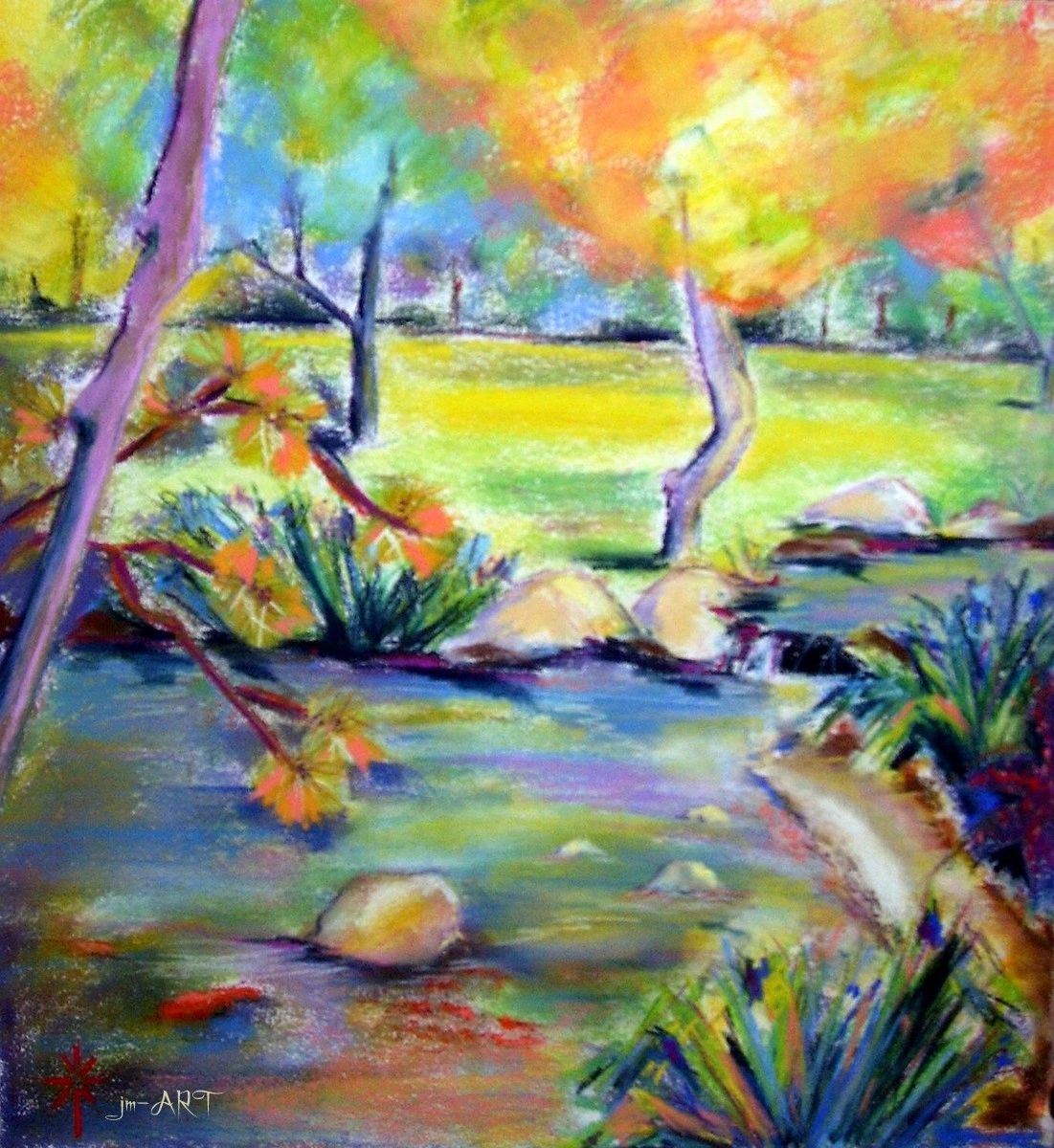 pastel,koi,koi pond,rainbow palette,jm-ART,landscape,water, trees,glen,park,Brand Park, Glendale, CA