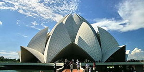 Baha'i House of Worship in India, shaped like a lotus flower