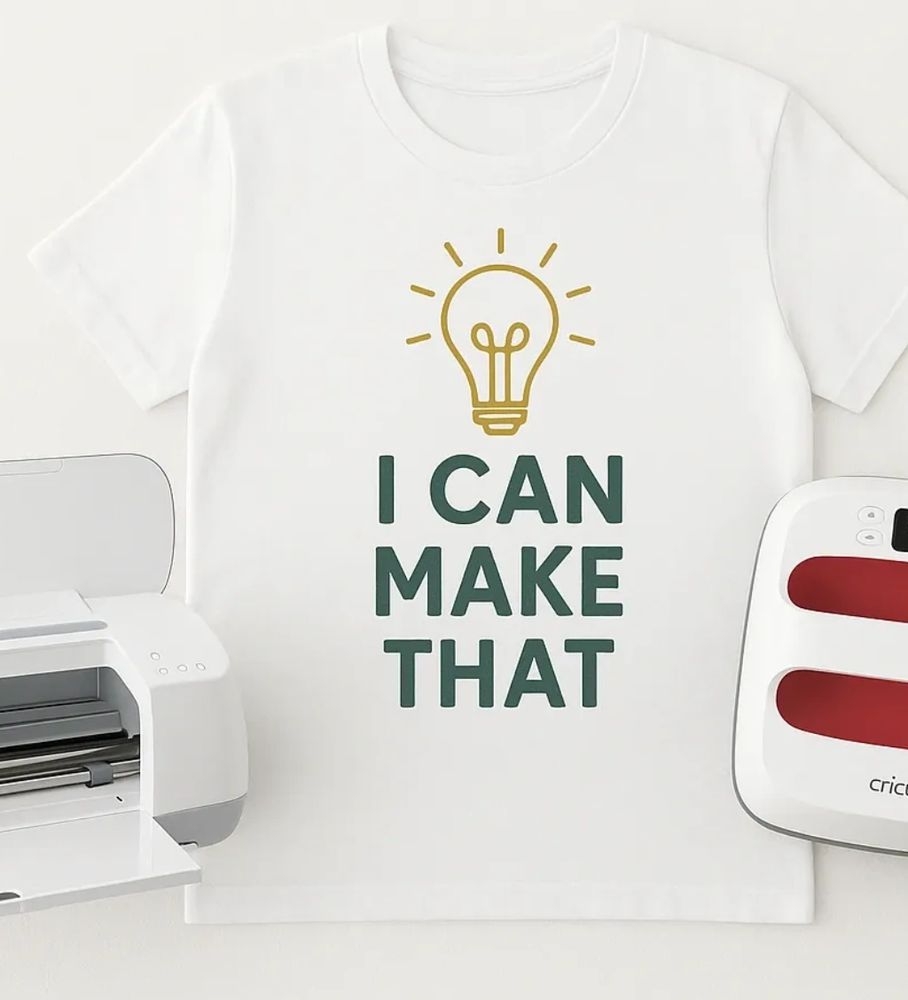 White t-shirt with a lightbulb and 'I CAN MAKE THAT' text.