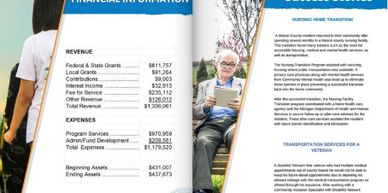 snapshot of annual report showing numbes and stories.