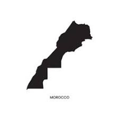 Black silhouette map of Morocco on a white background.