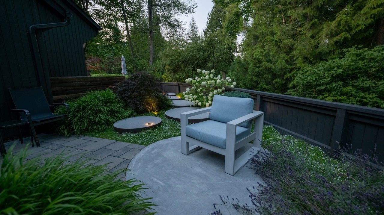 Landscape design in North Vancouver with concrete stepping stones.