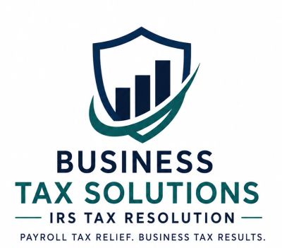 Logo for Business Tax Solutions with a shield and upward bars.