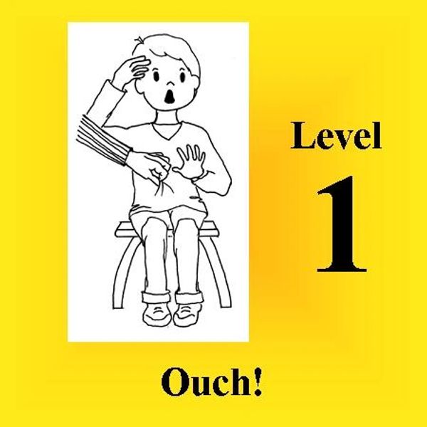 Level 1 "hurt boy" icon with "Ouch!"