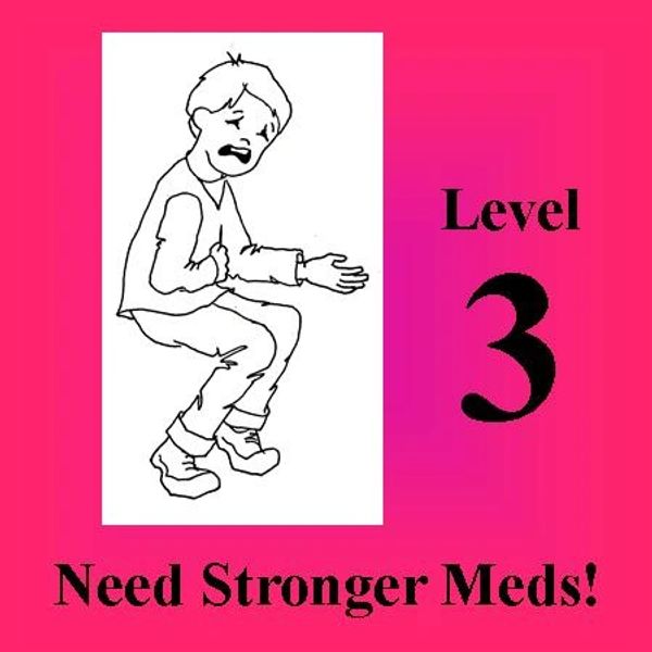 Level 3 "hurt boy" icon with Need Stronger Meds!