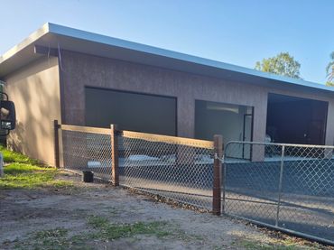 Hardwood post and hardwood rail mesh fencing with gate