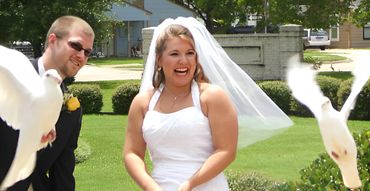 Wedding couple with happy faces