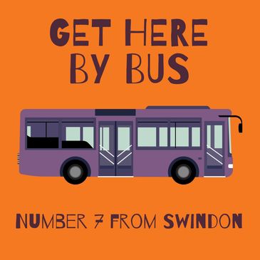 Get Here by bus. The Number 7 Bus from Swindon stops just outside the shop.