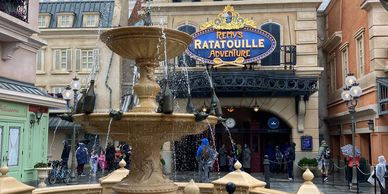 Fountain in front of Remy's Ratatouille Adventure.