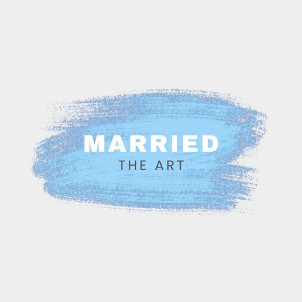 Text 'MARRIED THE ART' on a blue paint stroke background.