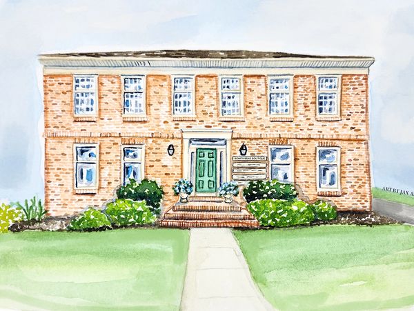 painting of a colonial mansion