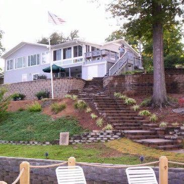 Installed Retaining wall and Seawall With Steps. Local Seawall Contractor's Lake Greenwood  Sc.