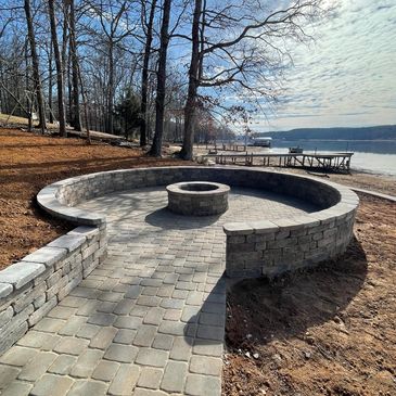 Installed Paver Patio With Fire Pit. Installed Retaining Wall With Steps SeaWall Lake Greenwood Sc.