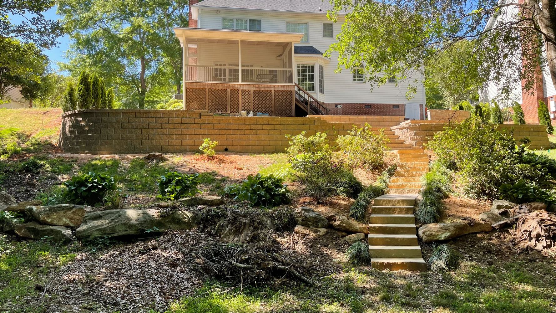 Installed Retaining Wall With Rock Steps
Installed A Paver Patio Outdoor Living Sitting Area.