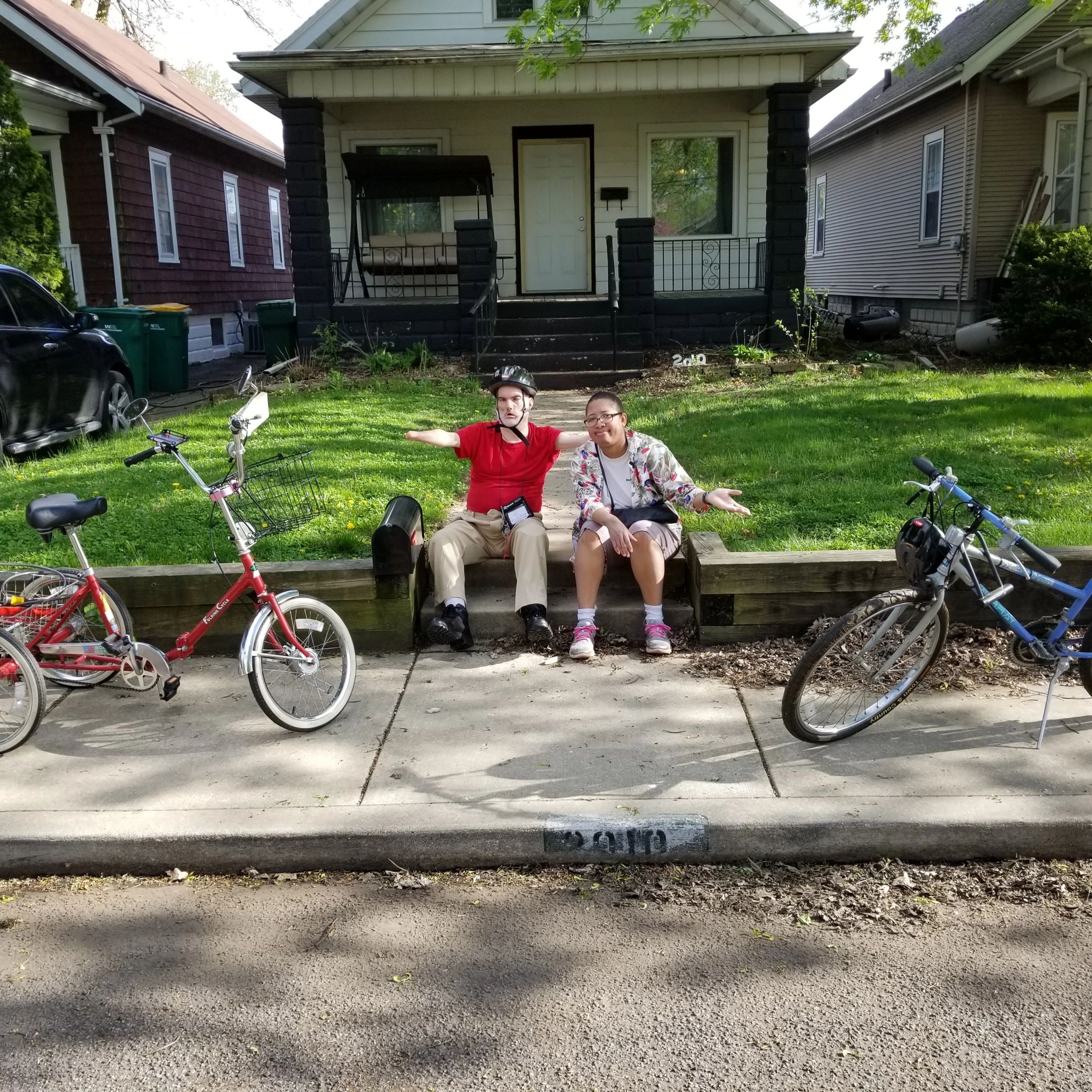 Dean and Katrina's Cycles outside their house.