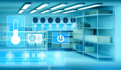 Smart warehouse with temperature and power control interface.