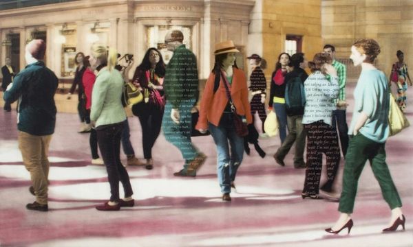 Daily Ritual, 24"x36"x2", Photo images, Oil, Narrative Text, Resin surface on wood panel.