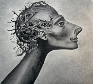 The Overthinker. 42 x 37 cm. Charcoal on paper