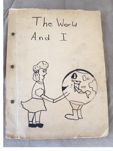 Handmade cover of Author's first book, The World and I