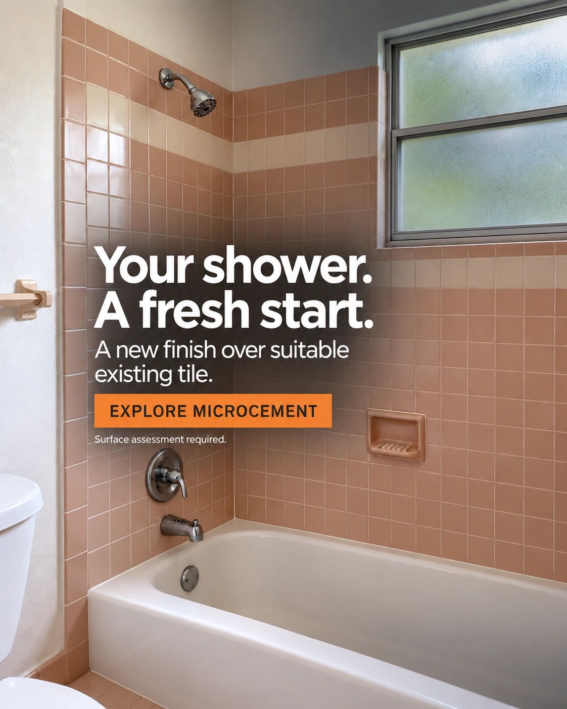 Outdated shower ready for microcement application coating