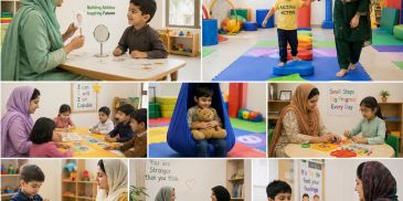 Children engaging in various activities at 7 Senses Child Development Center.
