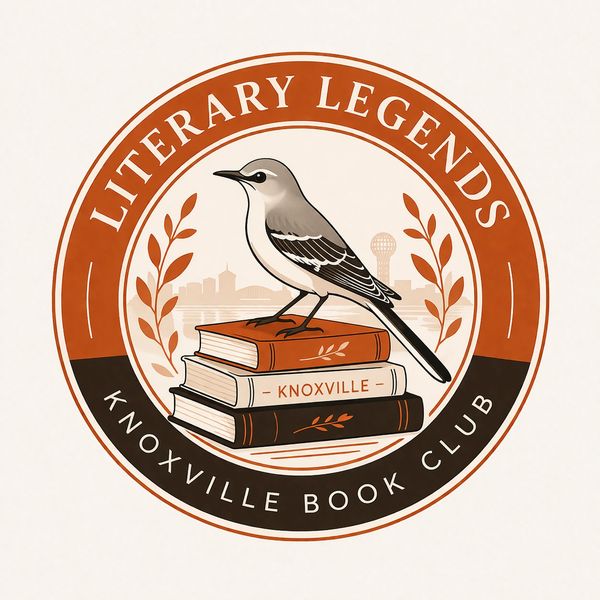 Logo of Knoxville Book Club with a bird perched on books and the text Literary Legends.