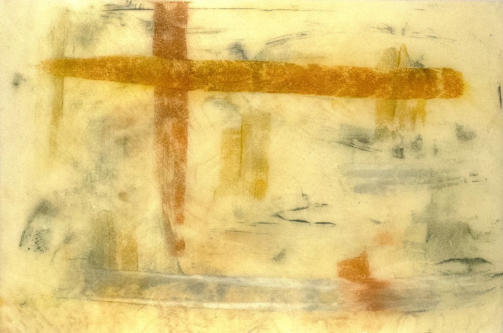 Aferrada a mi Fe. Encáustica y monotipo en papel de arroz bastidor de madera 30 x 45 cm Año: 2025