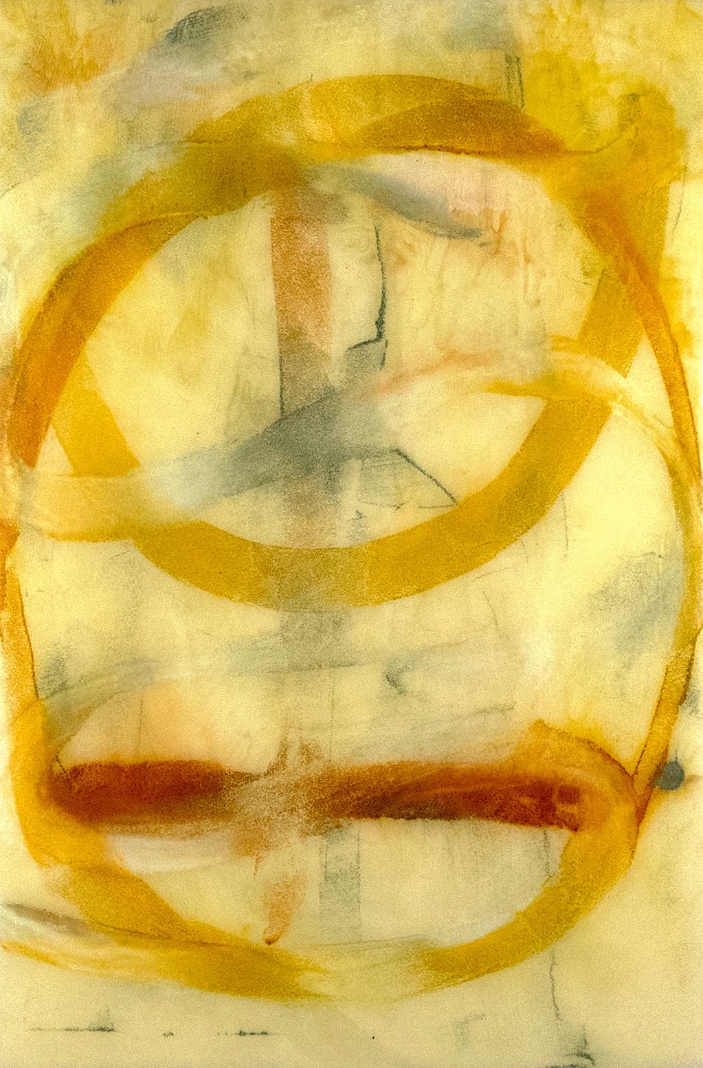 Energía contenida. Encáustica y monotipo en papel de arroz sobre bastidor de madera. 30 x 45 cm Año: