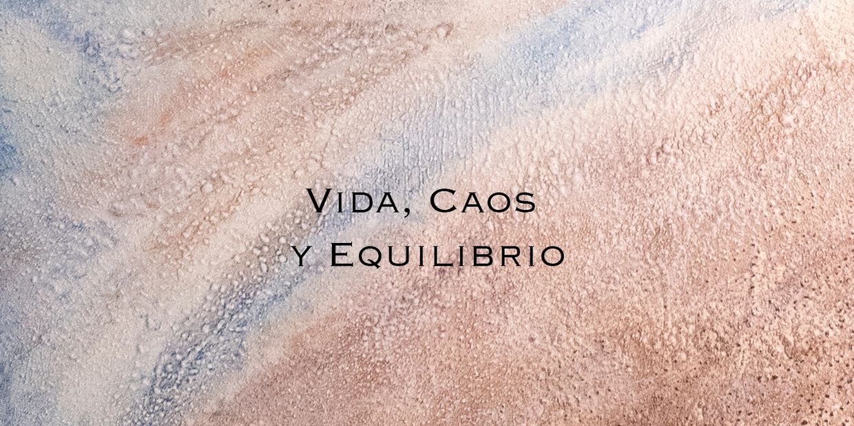 Texto sobre fondo texturizado que dice "Vida, Caos y Equilibrio".