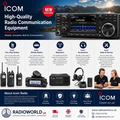 Icom Sales at Radioworld UK
Discover the full range of Icom radios, accessories, and communication e