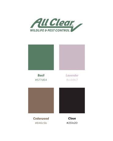 Color palette: basil green, lavender pink, cedarwood brown, and clove black.