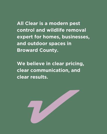All Clear's mission statement. Below the text is a simple, checkmark-only version of the logo.