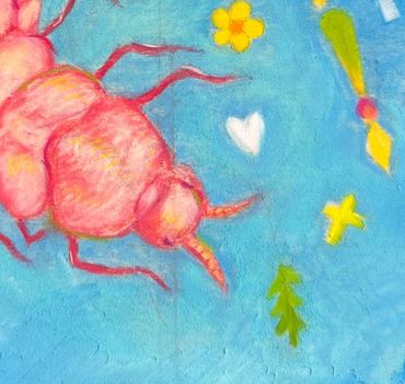 Closeup of pastel drawing of California pink glow-worm.