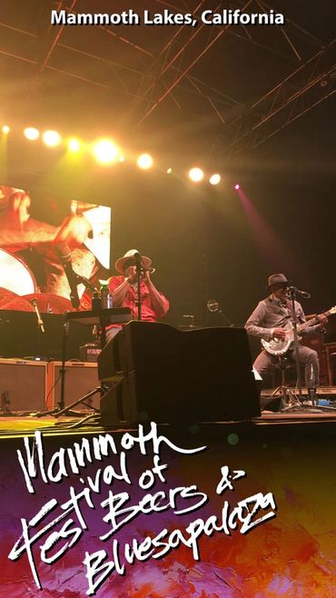 Photo of band on stage with Snapchat geofilter applied.
