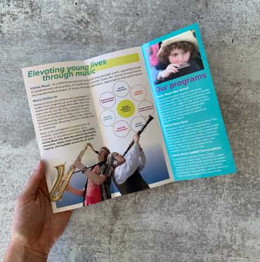 Open inside of the brochure with more information about the organization, including an infographic.