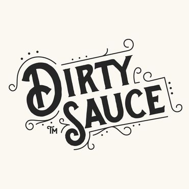 Dirty Sauce logo in a Victorian font with extra decorative bits.