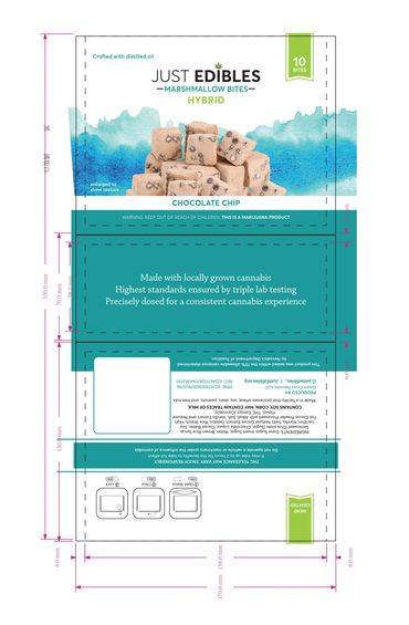 Print file for marshmallow bites showing all legally-required label info.
