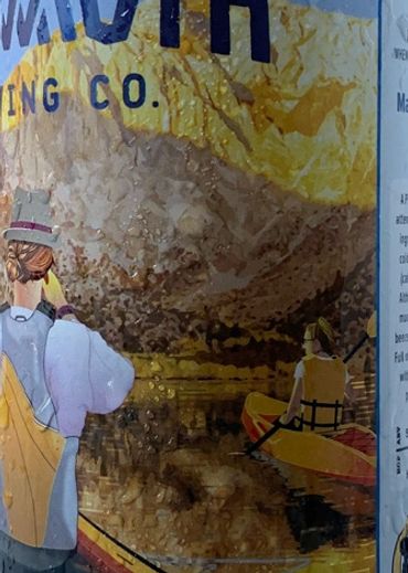 Closeup of Mammoth Pilsner can showing kayaker detail.