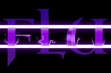 Detail shot of logo with lighting effects and shading on a dark background.