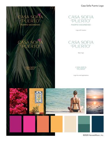 Logos at various sizes, inspiration photos, and color palette.