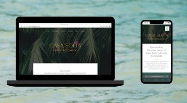 Mockup showing the website on a laptop computer screen and a smartphone.