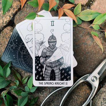 The Spring Knight II: armored figure standing in a manicured garden.