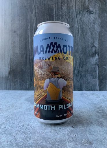 Mammoth Pilsner can label depicting a person paddling a canoe, from the