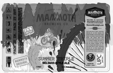 Greyscale sketch of Summer Triple label with mountain bikers.