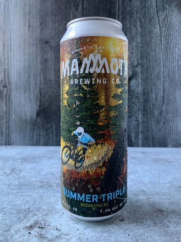 Summer Triple can with single-track trail, mountain bikers, and sunlit forest.
