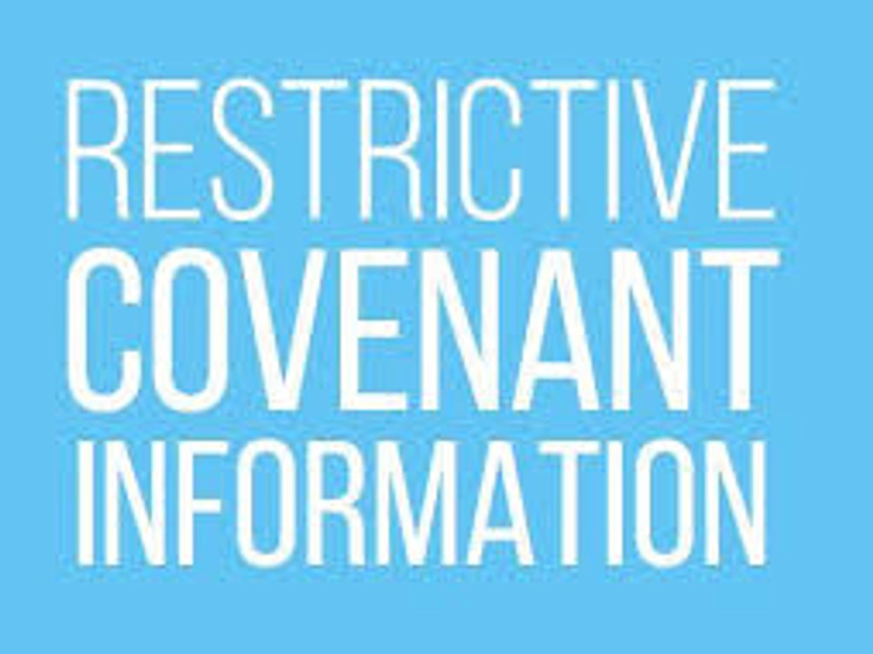 image is of text saying ( restrictive covenant information) white text, lite blue background,