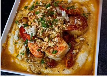Blackened Gulf Shrimp made with diced tomatoes, bell peppers, onions, & andouille sausage!