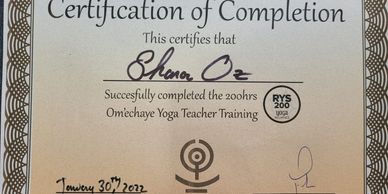 Yoga training certificate