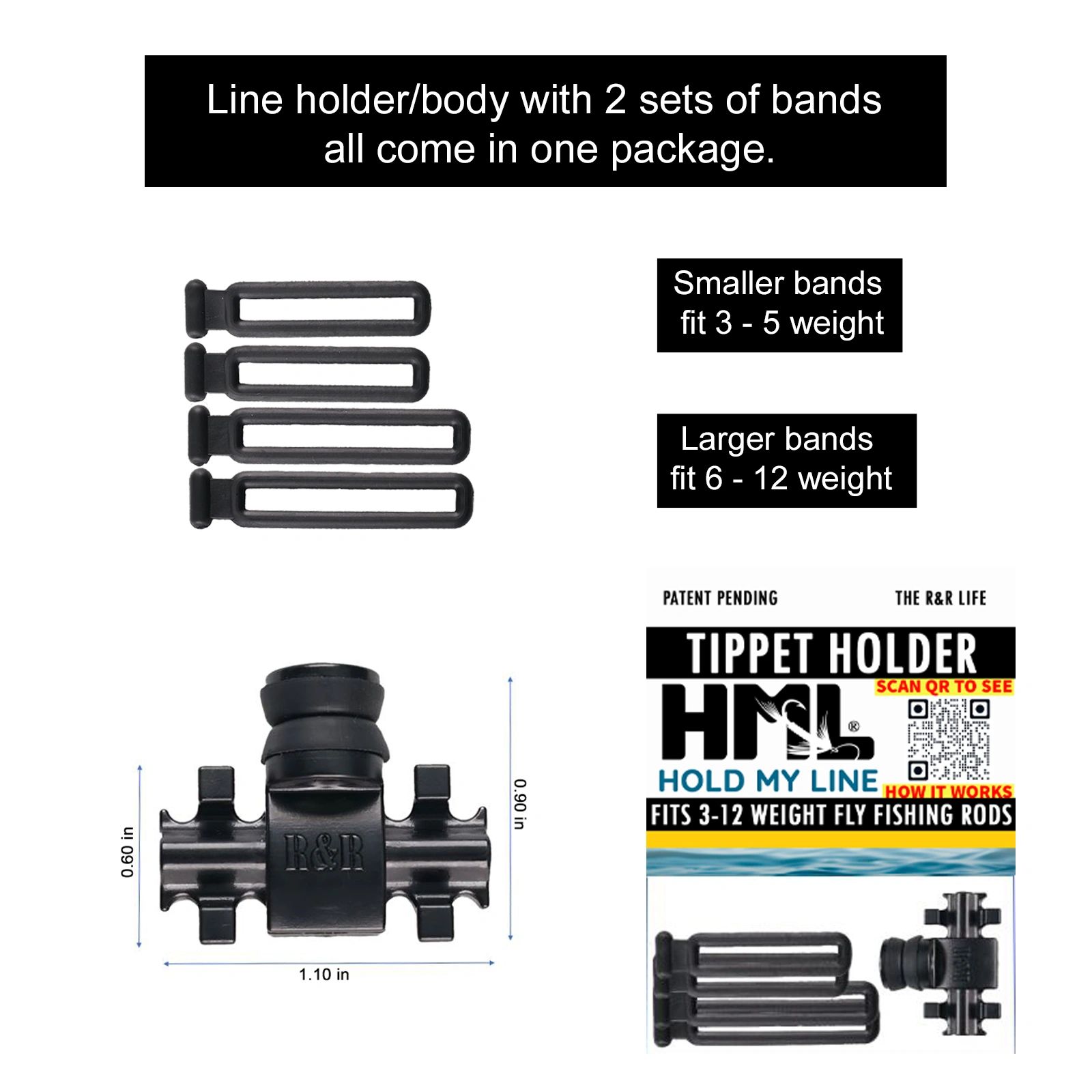 Hold My Line comes with one line holder and two separate size gripping bands so it easily attaches t