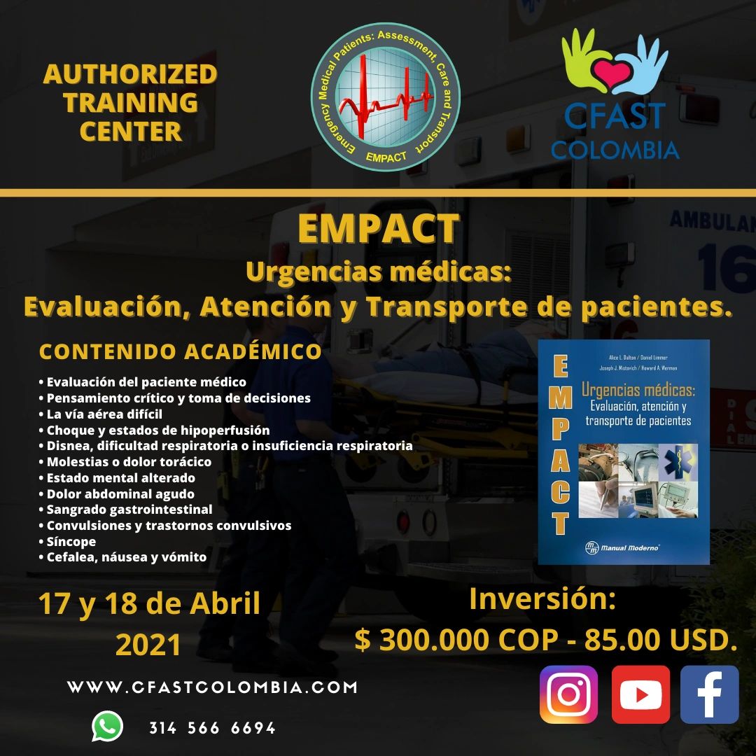 Curso EMPACT para urgencias médicas, evaluación y transporte de pacientes en Colombia.